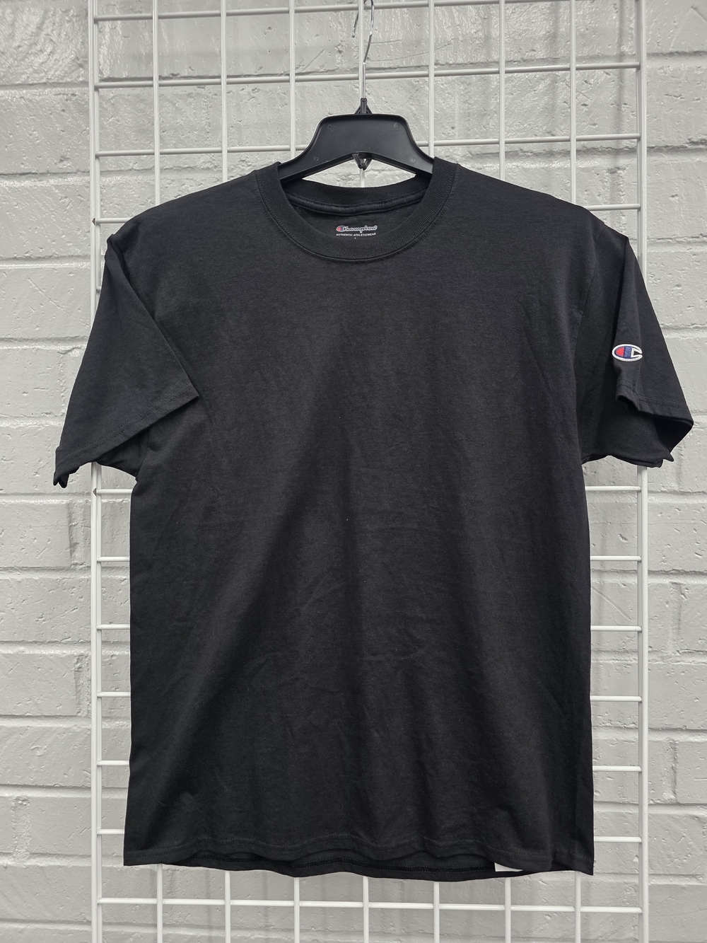 Champion Black Short Sleeve Crewneck T-Shirt with Sleeve Logo